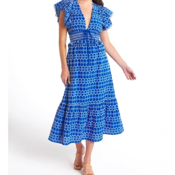 Anthropologie x o.p.t. Blue Eyelet Jardin Eyelet Midi Dress - Picture 1 of 10